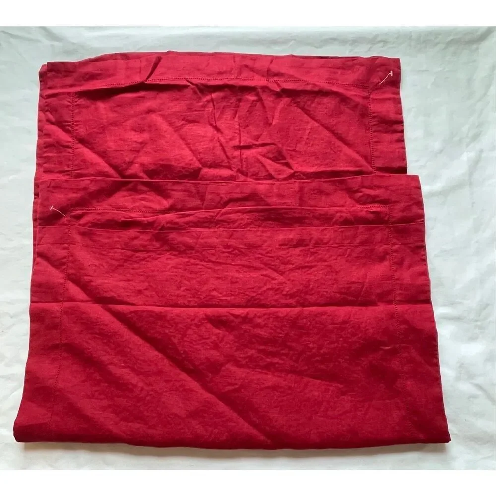 2 Pottery Barn KING Belgian Flax Linen Red Berry Shams